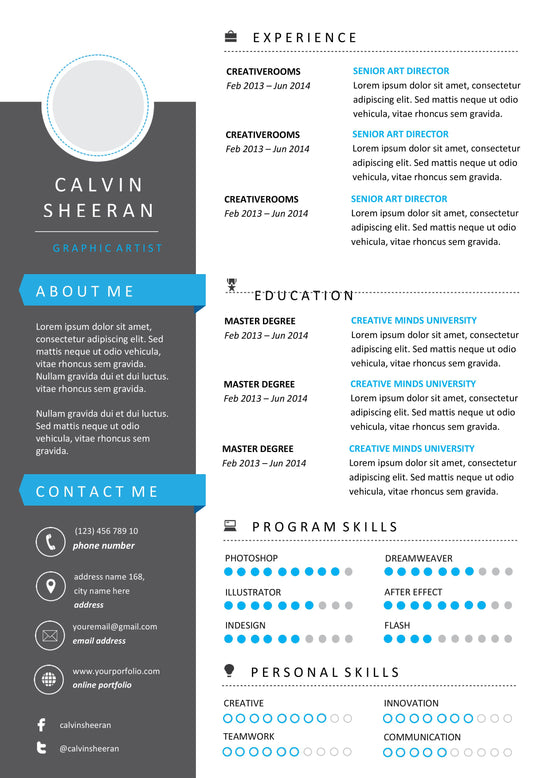 ATS Resume- Blue | Resume Template | Instant Download