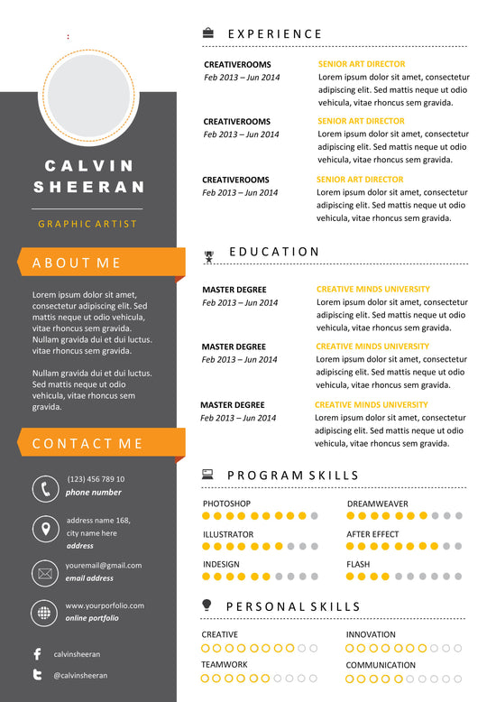 ATS Resume | Word Editable | Orange Resume | Templates