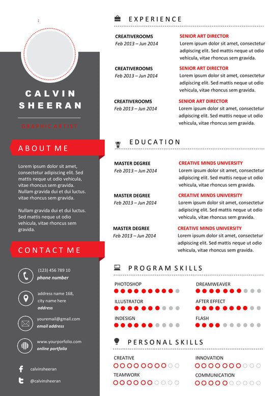 Red- ATS Resume Template | 100% Editable | Download Now