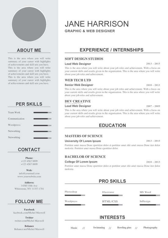 Blue ATS Resume | 100% Editable | Instant Download