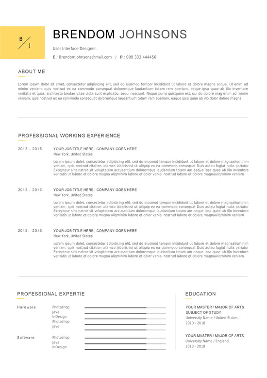 Yellow- ATS Resume Template | Instant Download | Editable