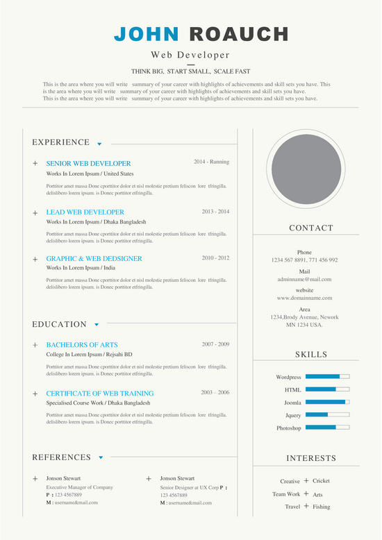 Blue Resume | One Page Resume | 100% Editable | ATS